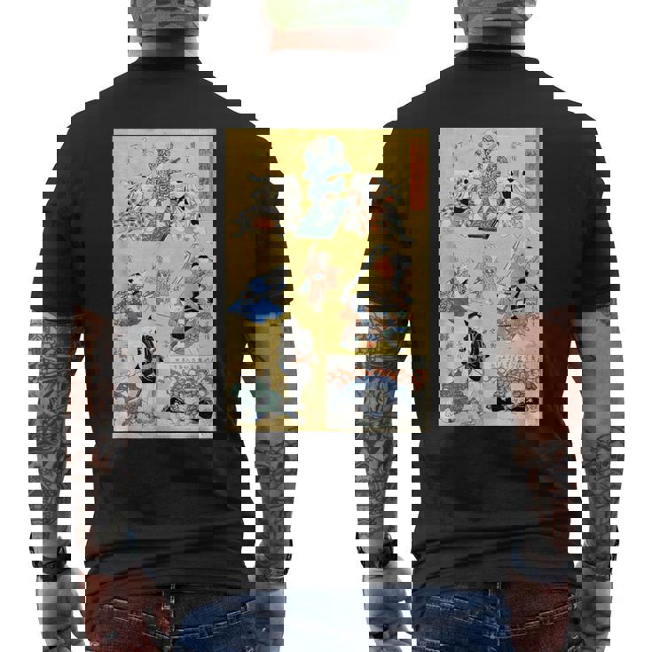 日本の猫 歌川国芳 流行猫の狂言づくし 歌舞伎 ヴィンテージ浮世絵 芸術の美的 日本の伝統美術 メンズTシャツ バックプリント