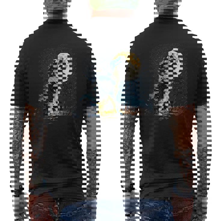 月に吠える美しいボーダーコリー犬 メンズTシャツ バックプリント