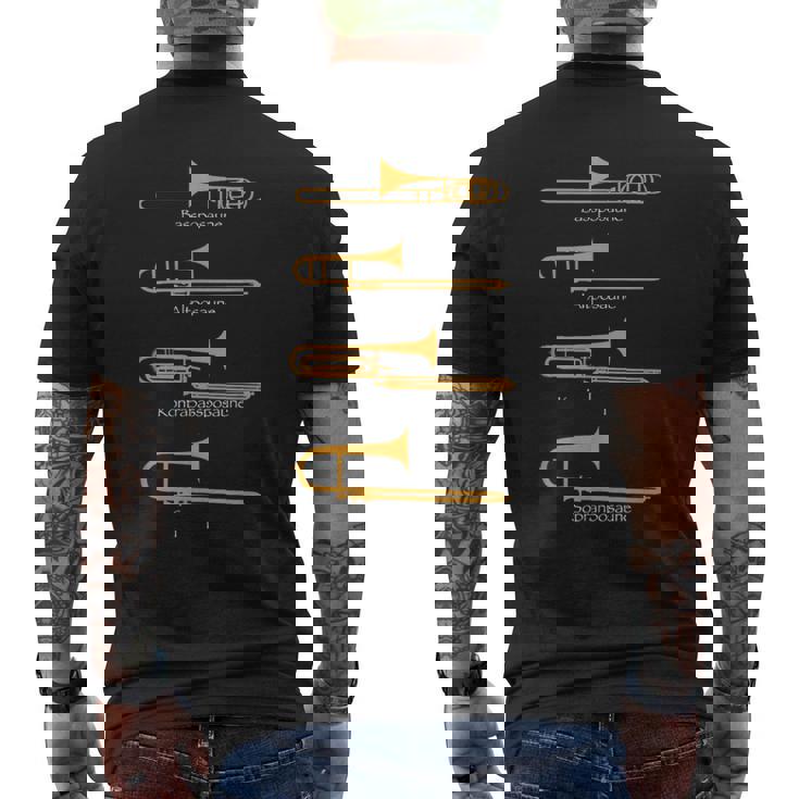 様々なトロンボーンタイプ トロンボーンギフト メンズTシャツ バックプリント