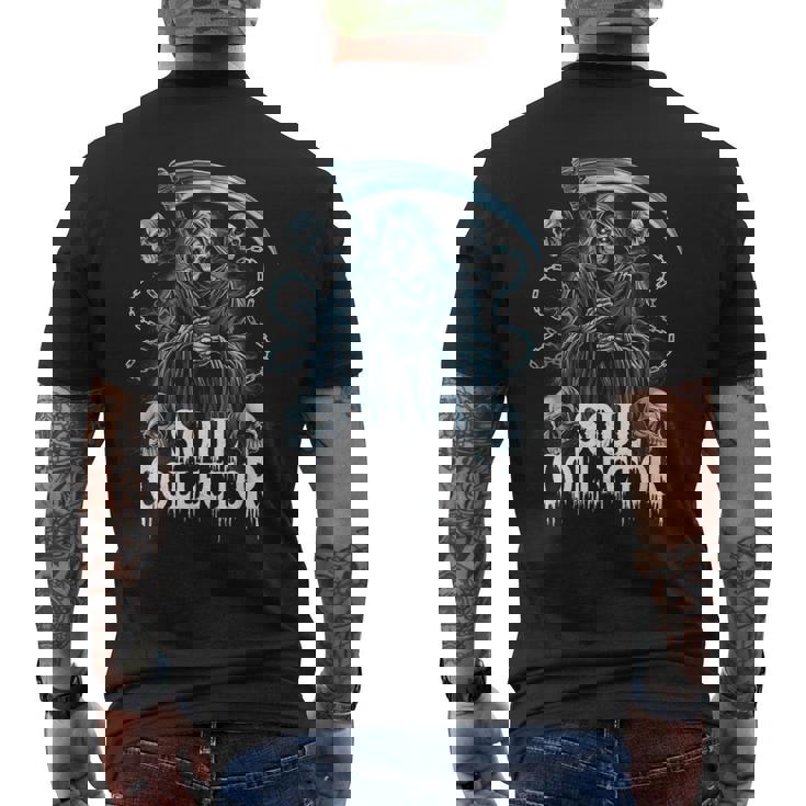 死神ソウルコレクタースカルチェーンアートホラーファン メンズTシャツ バックプリント