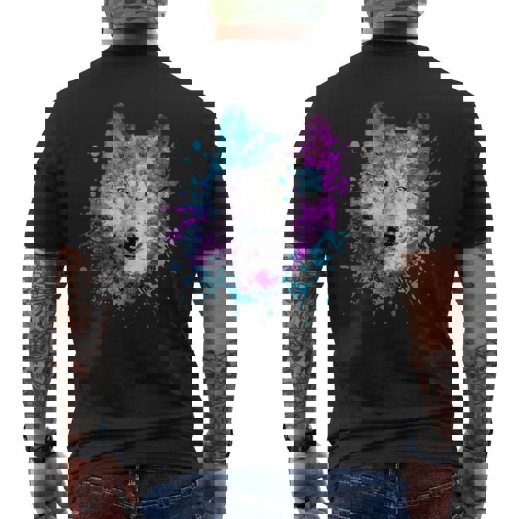 水彩 狼 頭 カラフル オオカミ 贈り物 メンズTシャツ バックプリント