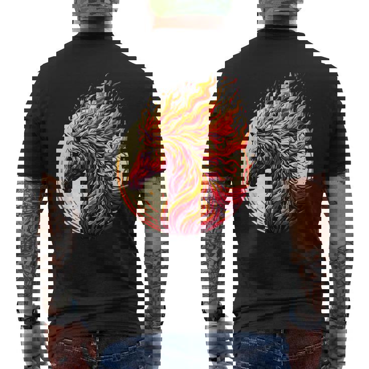 燃える 動物 馬 動物 クール 馬 火 炎 メンズTシャツ バックプリント
