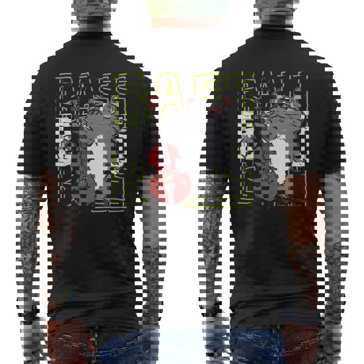 猫 二重低音プレーヤー メンズTシャツ バックプリント