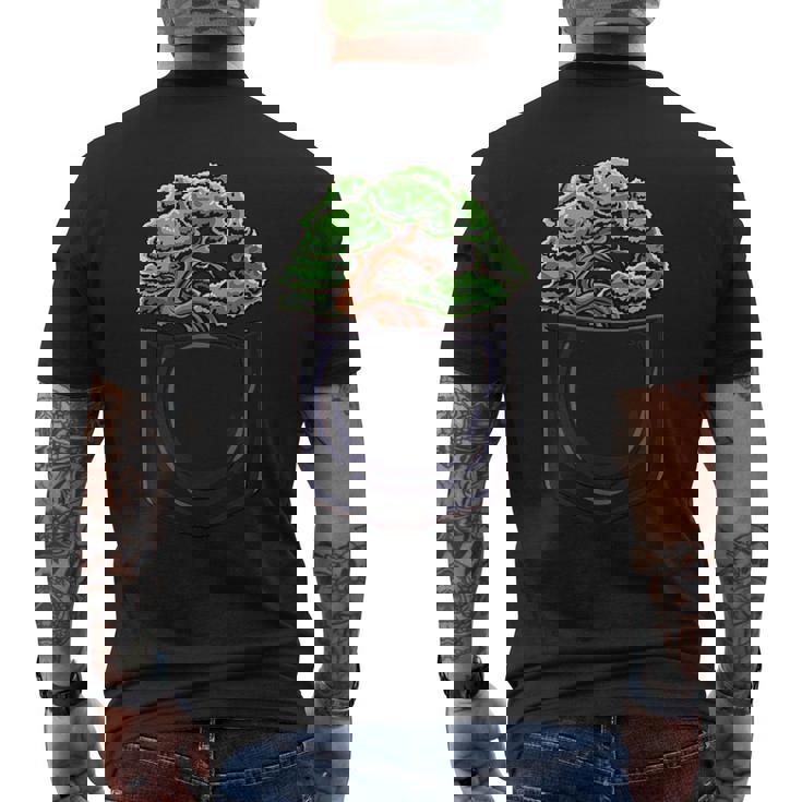 盆栽 木 膨らみポケット 面白いデザイン 盆栽 メンズTシャツ バックプリント