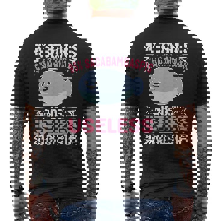 私の脳は95％サカバンバスピスの面白い魚のミーム メンズTシャツ バックプリント