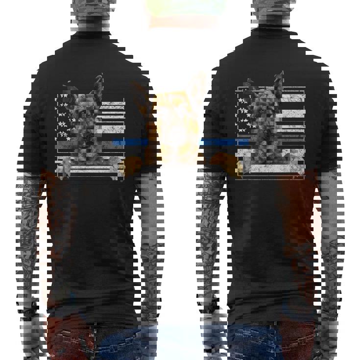 細いブルーライン K9 ジャーマンシェパード 犬 警察官 メンズTシャツ バックプリント