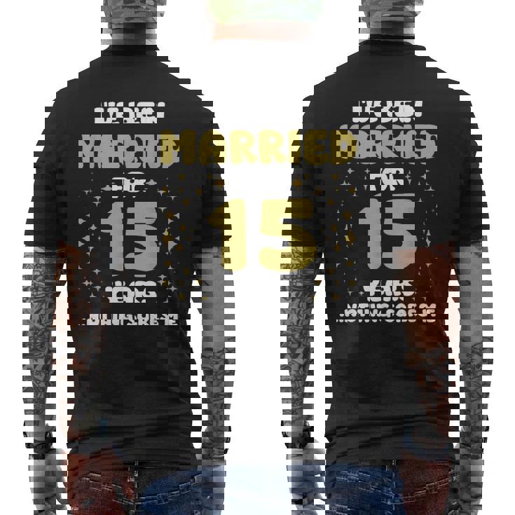 結婚15年 15周年 夫 妻 記念日 メンズTシャツ バックプリント