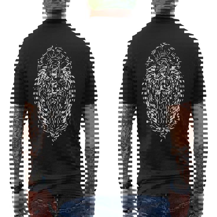 翼と月を持つ天使のシンボル神聖な神秘的な芸術 メンズTシャツ バックプリント