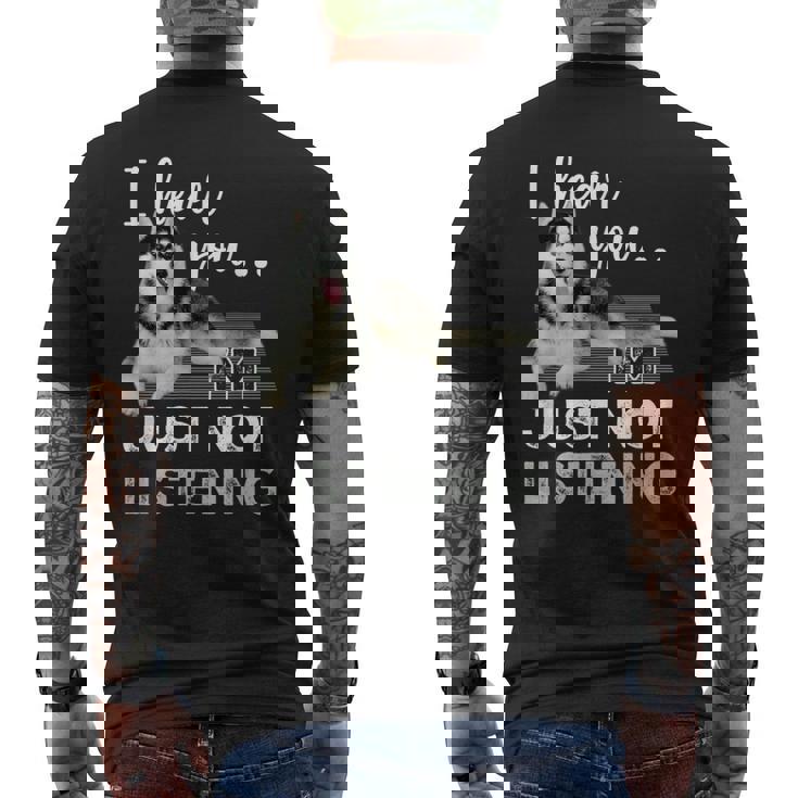 聞こえてるよ聞いていないだけだシベリアンハスキー恋人 メンズTシャツ バックプリント