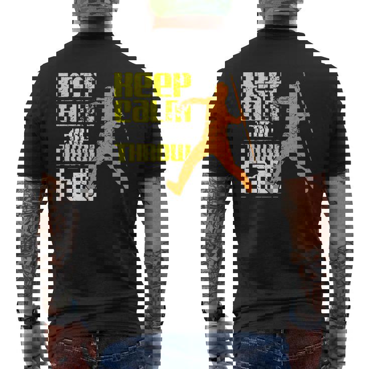 落ち着いて遠くに投げろ メンズTシャツ バックプリント