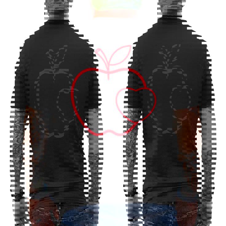 赤い りんご ハート ラインアート かわいい シンプル デザイン メンズTシャツ バックプリント