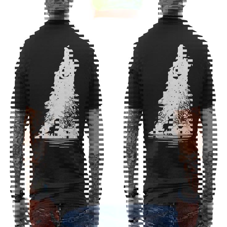 遠吠えするオオカミ 星空 オオカミモチーフ 男女兼用 メンズTシャツ バックプリント