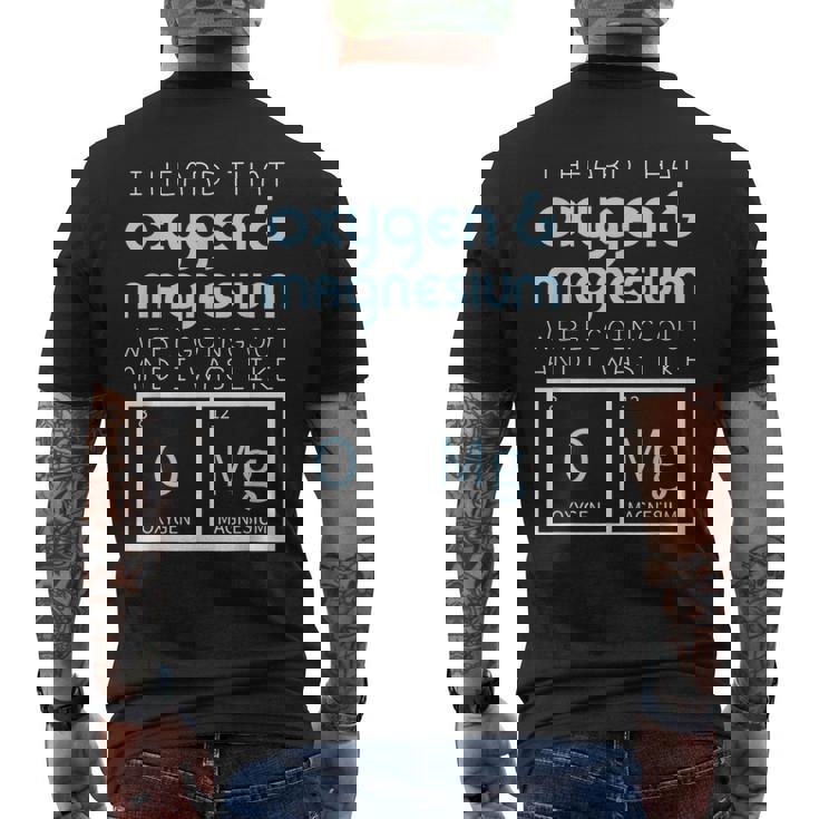 酸素 マグネシウム お出かけ 科学 Omg おもしろ化学 オタク メンズTシャツ バックプリント