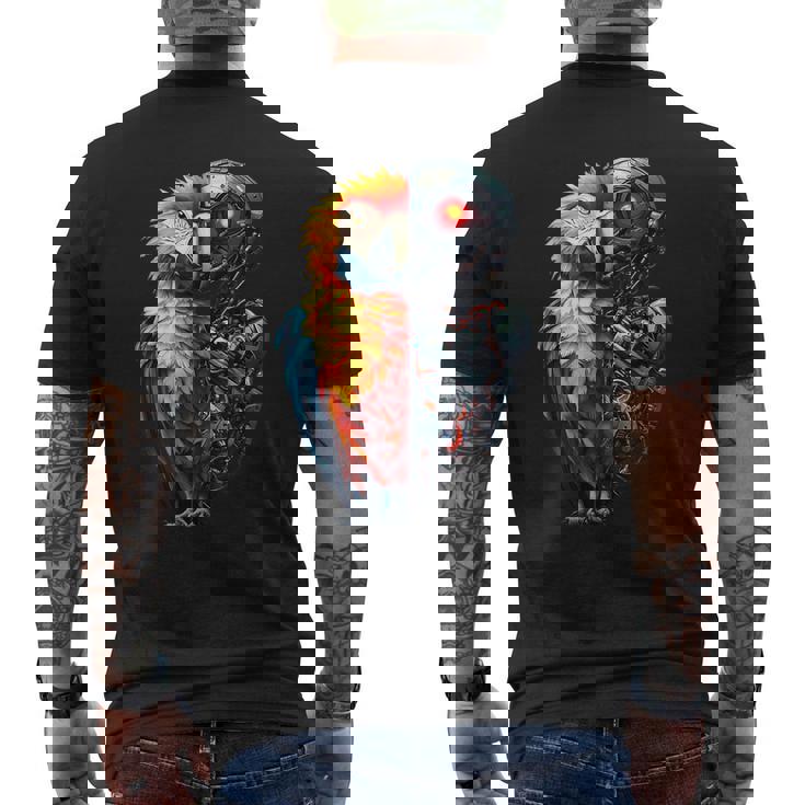 面白いオウムロボット動物愛好家サイボーグオウムロボット Robot Parrot Lover Cyborg Ai メンズTシャツ バックプリント