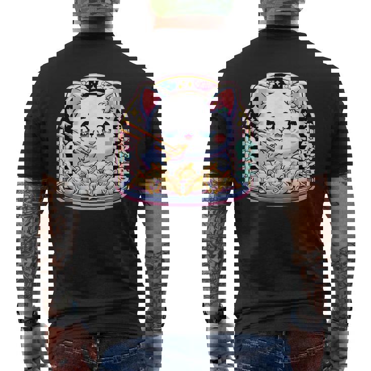 餃子、餃子を食べるカワイイ猫、餃子 メンズTシャツ バックプリント