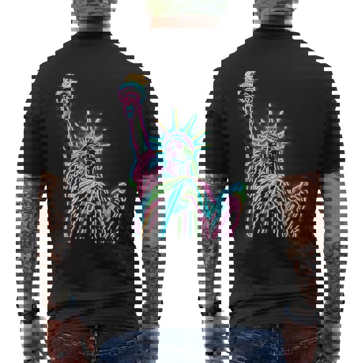 鮮やかな自由の女神tシャツ カラフルなアイコン メンズTシャツ バックプリント