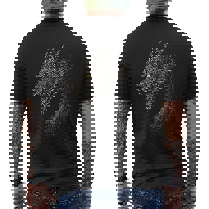 黒龍モチーフ 神話上の作品 黒龍 メンズTシャツ バックプリント