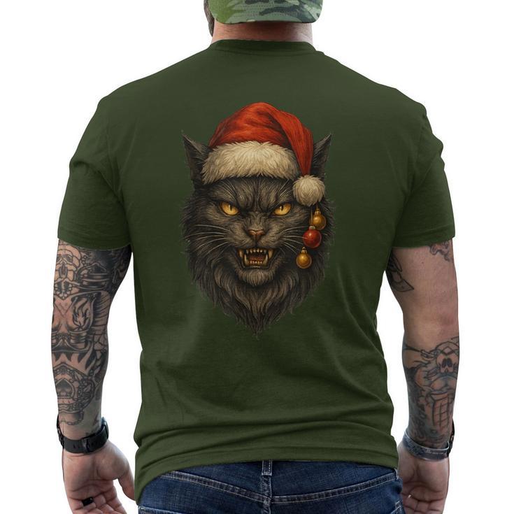 Evil Christmas Cat With Santa Hat And Ornaments Men's T-shirt Back Print