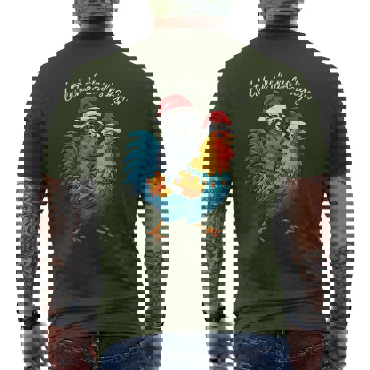 Let The Chaos Begin Raccoon Riding Rooster Christmas Men's T-shirt Back Print