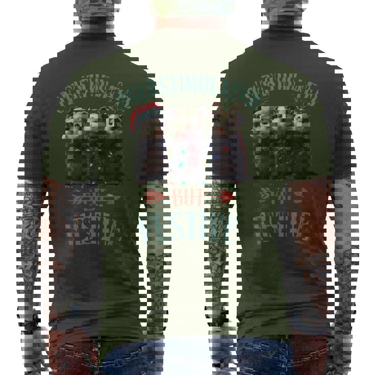 Overstimulated But Festive Possum Ugly Christmas Men's T-shirt Back Print