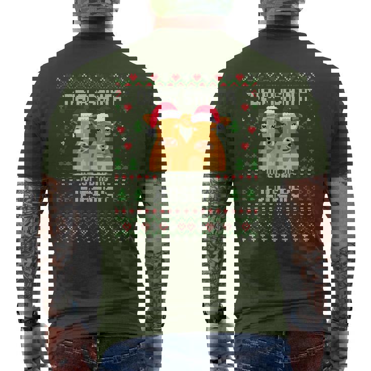 Santa Jersey Cow Christmas Dairy Cattle Ugly Xmas Sweater Men's T-shirt Back Print