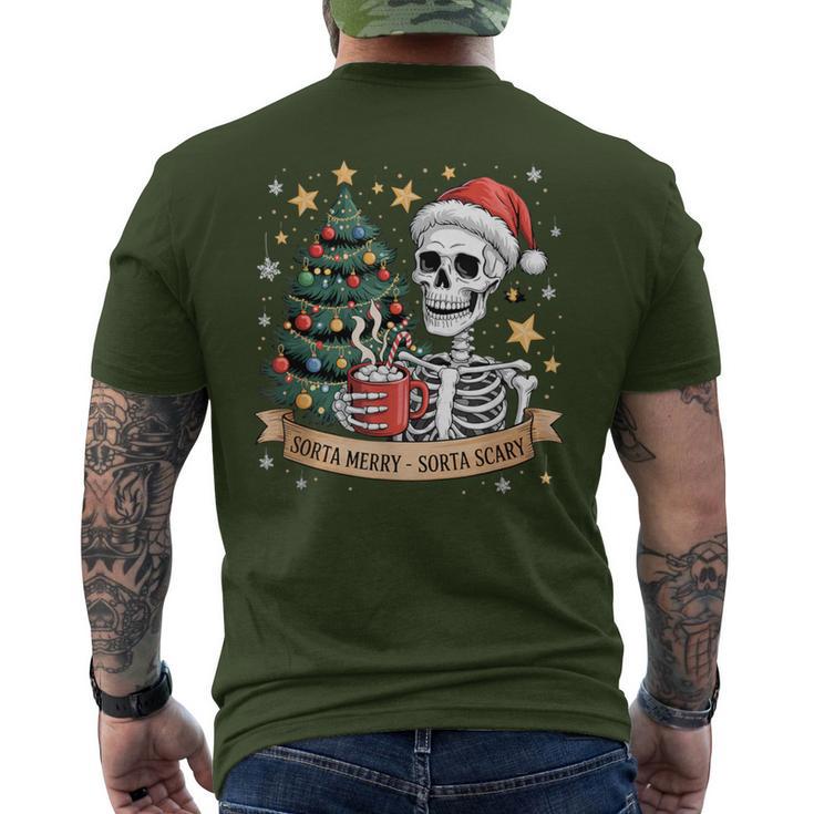 Sorta Merry Sorta Scary Retro Skeleton Hot Cocoa Christmas Men's T-shirt Back Print