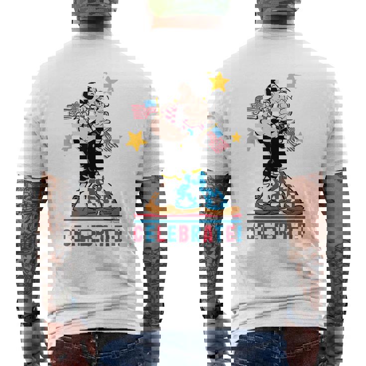 7月4日 「ポパイとオリーブオイルの愛国心」 彼と彼女 メンズTシャツ バックプリント