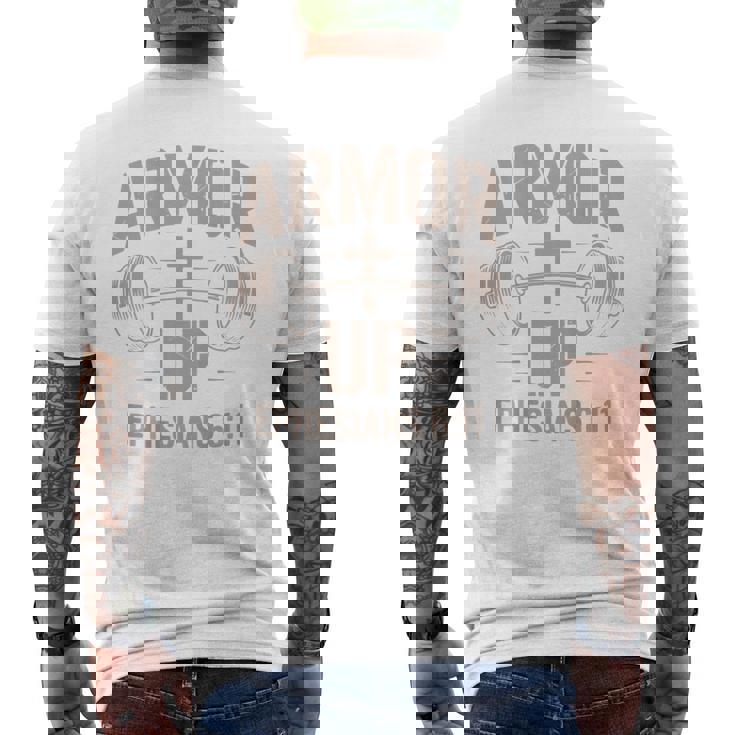 Armor Up Gym Christian Workout Dumbbell Cross Barbell Men's Back Print T-Shirt