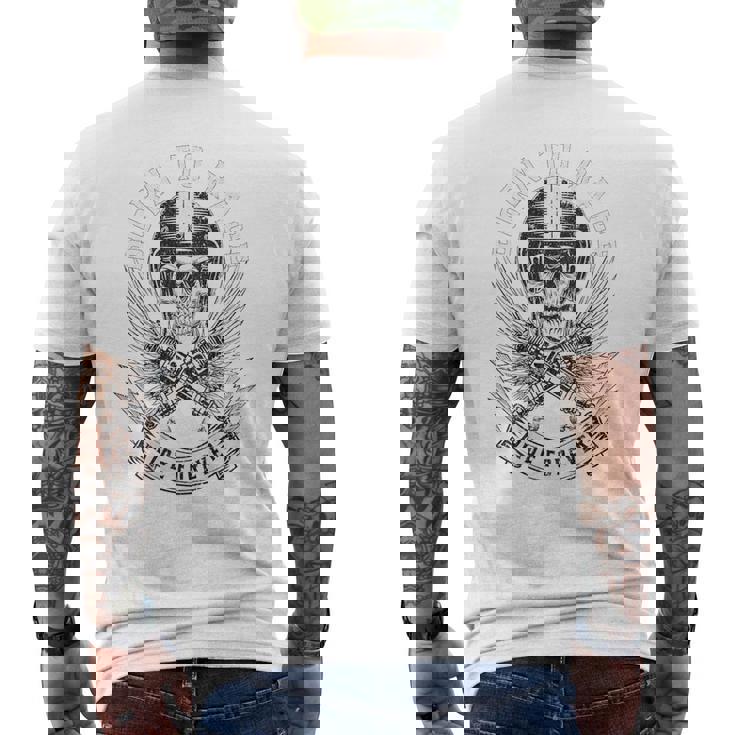 Born To Race Ride Forever スカルバイカーデザイン メンズTシャツ バックプリント