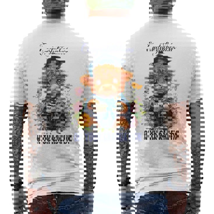 Cute Graduation Highland Cow Holding Diploma T Shirt Men's Back Print T-Shirt