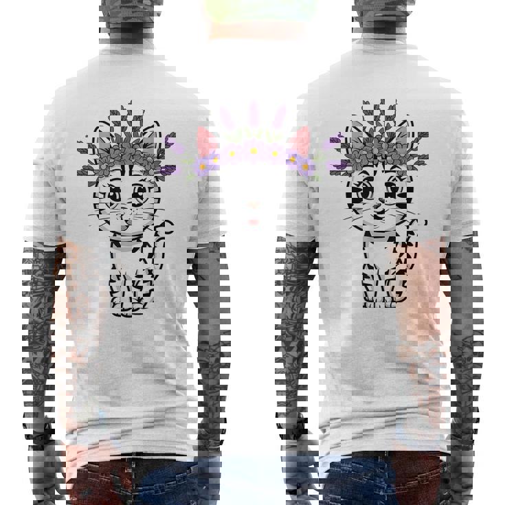 Cute Lavender Purple Flower Crown Cat Kawaii Kitty Floral Men's Back Print T-Shirt
