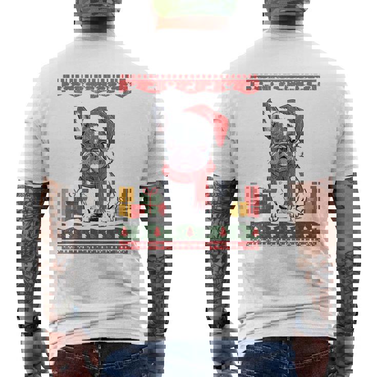 French Bulldog Santa Hat Frenchie Dog Ugly Christmas Sweater Men's T-shirt Back Print