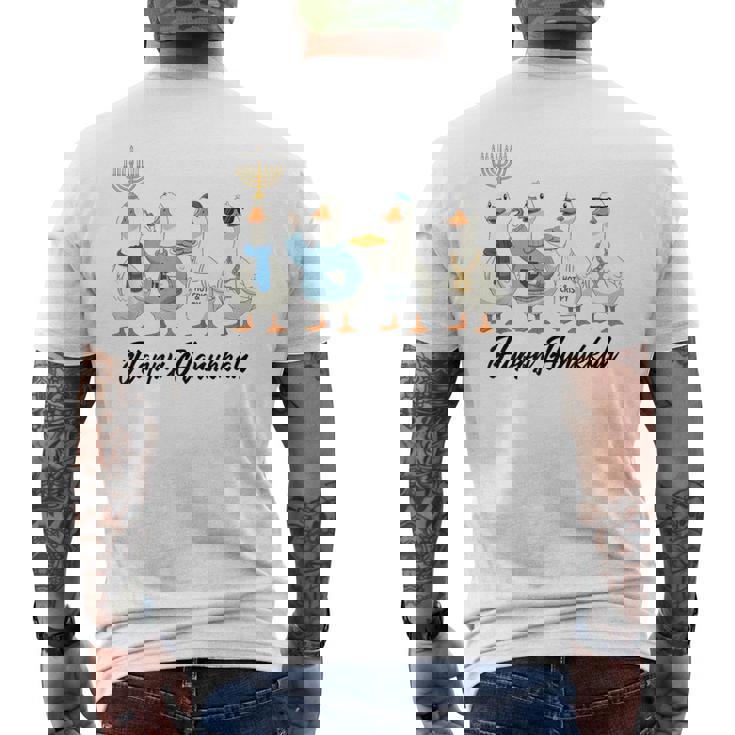 Hanukkah Goose Happy Hanukkah Menorah Dreidel Jewish Men's Back Print T-Shirt