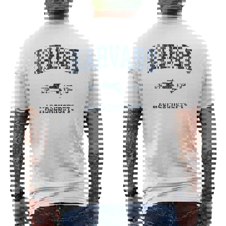 Harvard マサチューセッツ州 ヴィンテージ スポーツ デザイン ネイビー プリント メンズTシャツ バックプリント