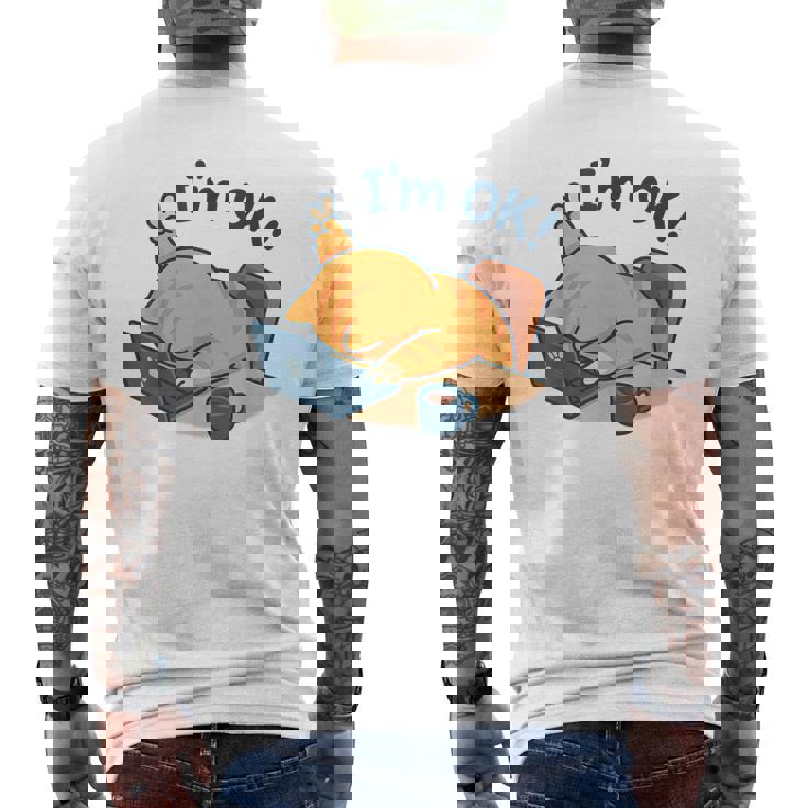 I'm Ok おかしな猫 在宅勤務 コーヒーミーム メンズTシャツ バックプリント