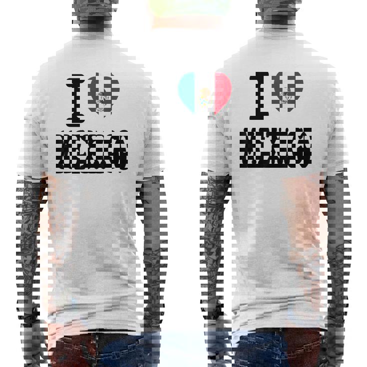 I Love Mexico ハートフラッグ レトロ 旅行 お土産 メンズTシャツ バックプリント