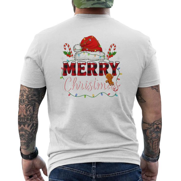 Merry Christmas Buffalo Plaid Red Santa Family Xmas Pajamas Tri-Blend Men's T-shirt Back Print