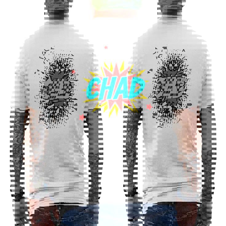 Personalized Name Comic Pop Art Superhero Chad Men's Back Print T-Shirt
