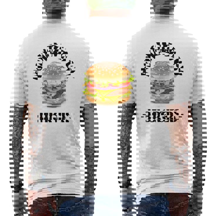 Powered By Burgers ファーストフード愛好家 面白いビーフバーガー メンズTシャツ バックプリント