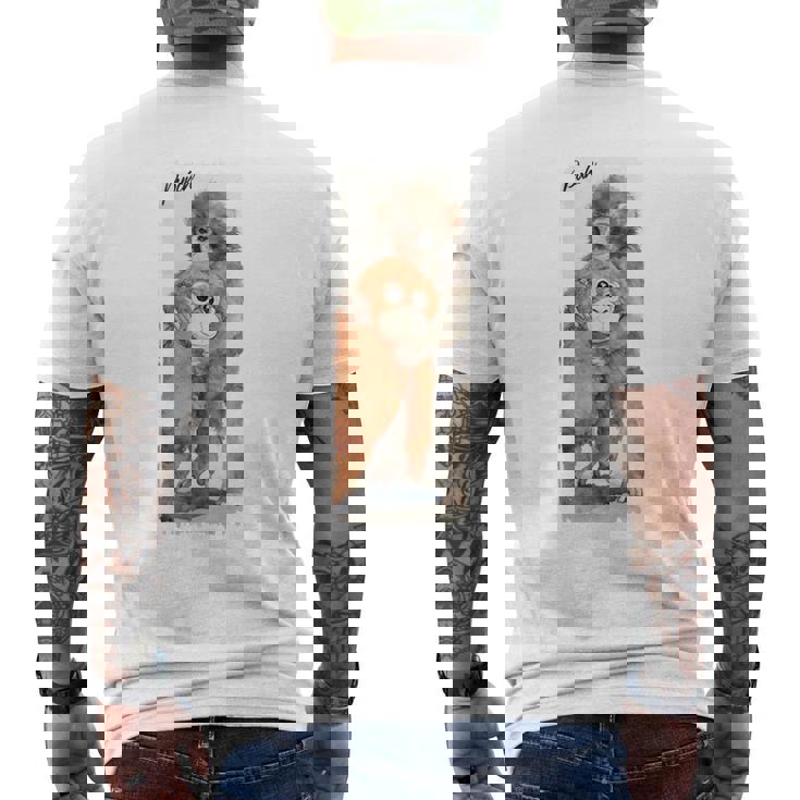 Punch – かわいい赤ちゃん猿とオランウータンのぬいぐるみ 水彩 長袖tシャツ メンズTシャツ バックプリント