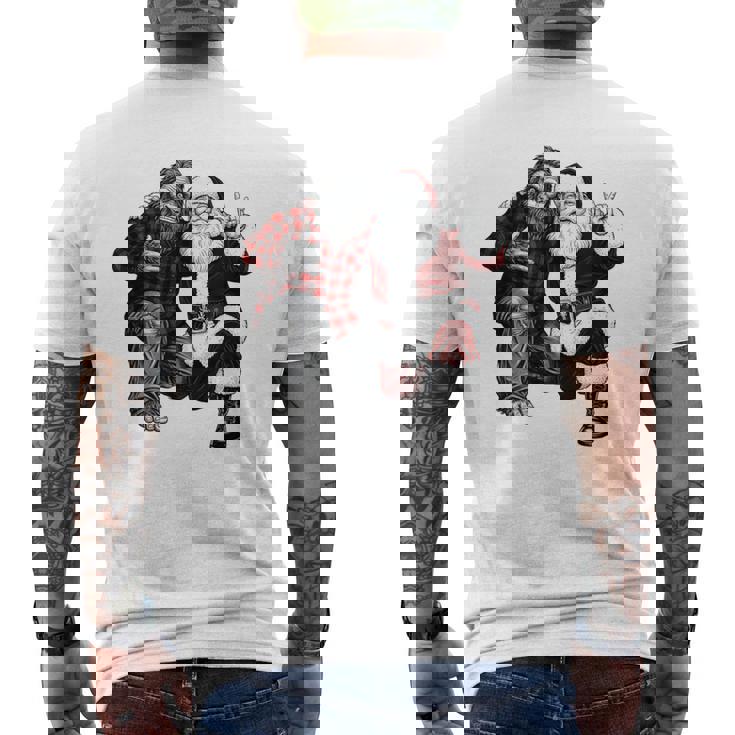 Santa And Bigfoot Rock Christmas Sasquatch Believe Men's Back Print T-Shirt