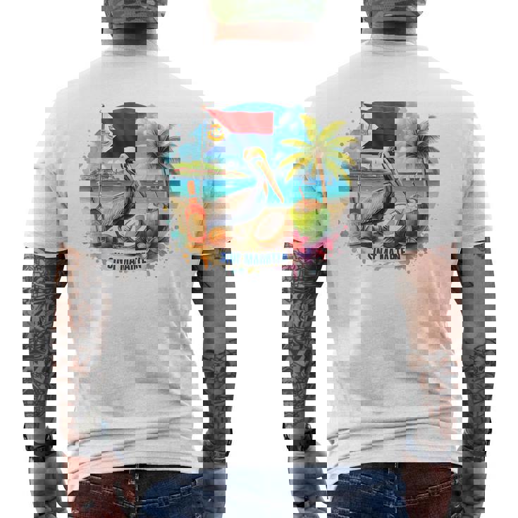 Sint Maarten Flag Pelican Rum Beach Coconut Island Souvenirs Men's Back Print T-Shirt