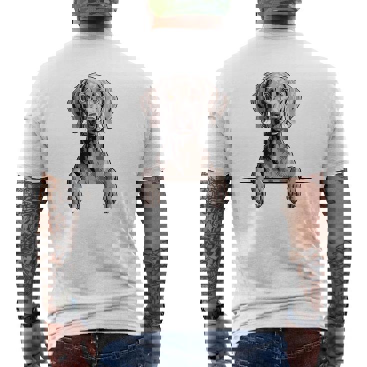 Weimaraner 面白い 覗き見ポケット 子犬 犬好き メンズTシャツ バックプリント