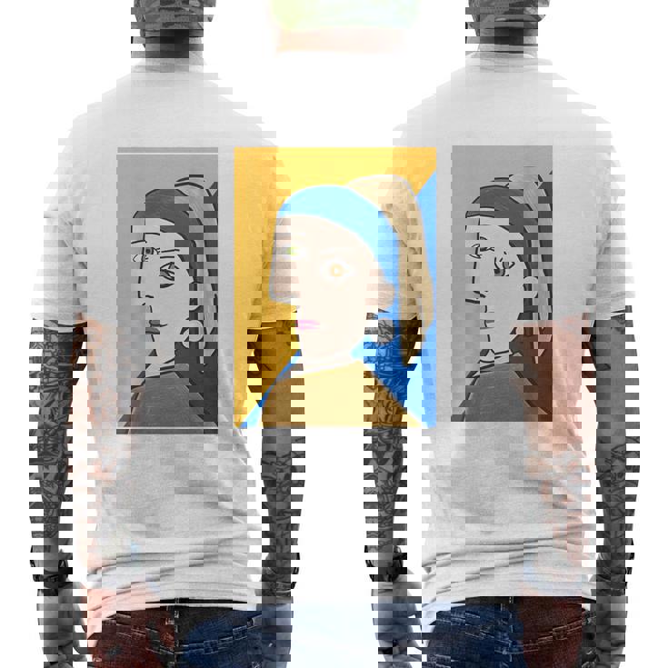 《バックプリント・背中側》【ピカソ風】真珠の耳飾りの少女／フェルメール（パロディ）【世界の名画】面白い メンズTシャツ バックプリント