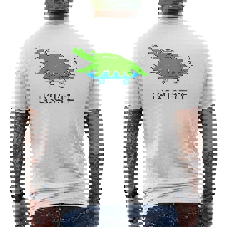 【バックプリント・背中側】楽して行こうワニ（Lacusite）スケボー【変なデザイン屋さん】ブランド パロディ 面白い メンズTシャツ バックプリント