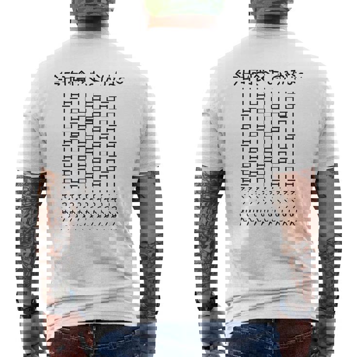 【今日何食べようかな そうめん】あみだくじ 麺 素麺 遊び心 おもしろ 面白い ユーモア ギャグ ネタ ウケ狙い 笑える メンズTシャツ バックプリント