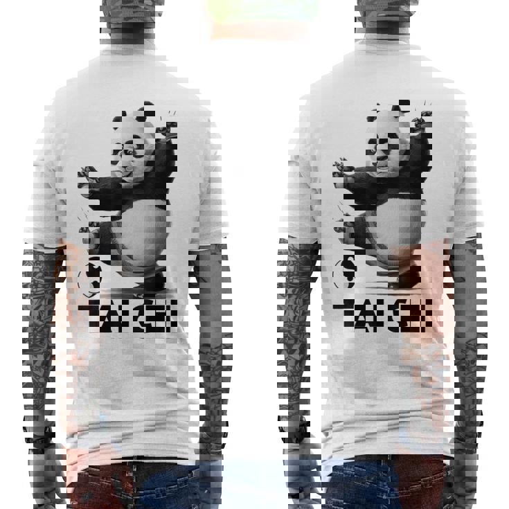 おもしろパンダ 動物 太極拳 格闘技 陰陽バランス メンズTシャツ バックプリント