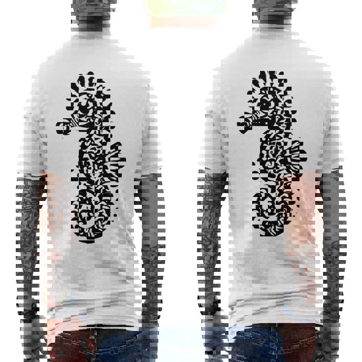 かわいいタツノオトシゴ ポリネシア トライバル マオリ柄 タツノオトシゴ 長袖tシャツ メンズTシャツ バックプリント