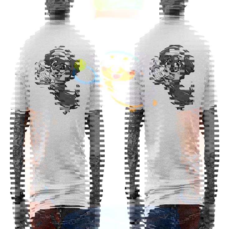 かわいい犬のテニス漫画アート メンズTシャツ バックプリント