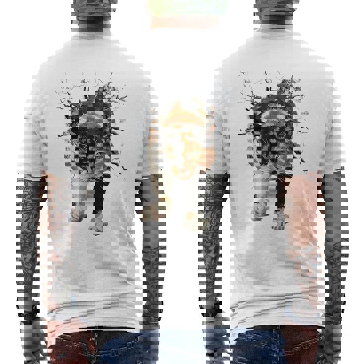 その壁を打ち破れ 三毛猫 福猫 面白 メンズTシャツ バックプリント